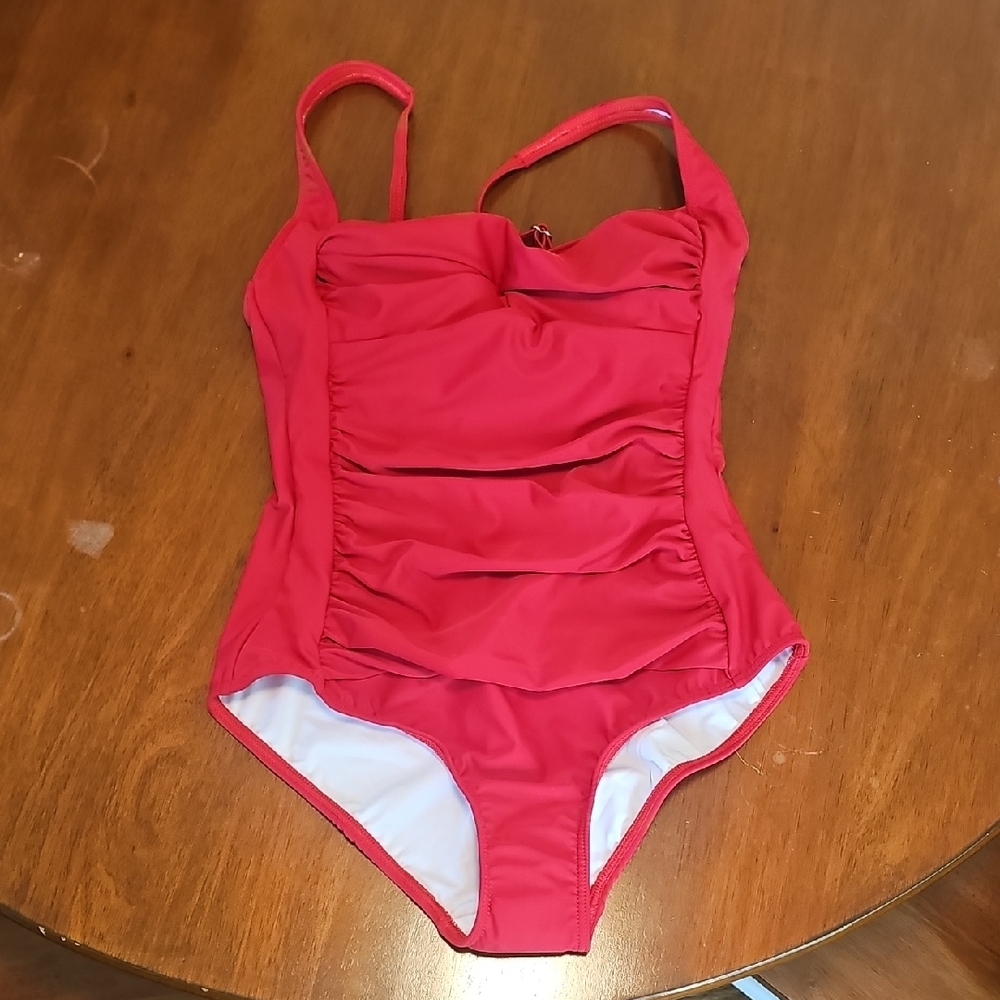 Girls' Bright Pink Ruching One-Piece Swimsuit